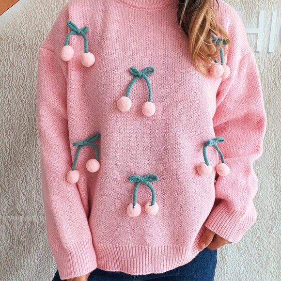 Cherry Round Neck Long Sleeve Sweater - Picture 14 of 16